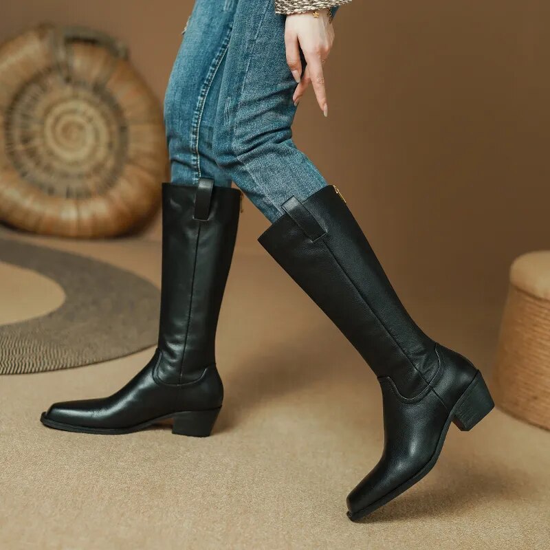 New Fashion Women High Heels Genuine Leather Boots Autumn Winter Long Warm Knight Boots Female Shoes Woman Knee High Boots voguable