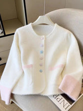 Faux Mink Cashmere Sweet Cardigan Women Long Sleeve O Neck Elegant Knitted Sweaters Korean Fall Winter Fashion Soft Pockets Tops voguable