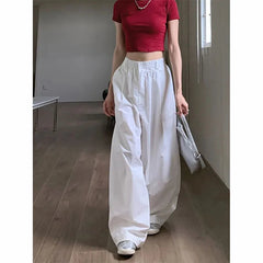 Y2K White Hip Hop Wide Leg Pants Women Autumn High Waist Korean Oversized Cargo Trousers Loose Chic All Match Streetwear voguable