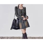Waste Soil Wind Fake Two-piece Long-sleeved T-shirt with Neck Strap Dark Cool and Spicy Top voguable