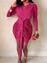 Voguable Ribbons Elegant Bodycon Long Sleeve Dresses for Women Autumn Winter Fashion Round Neck Ruched Party Birthday Dress Mini voguable
