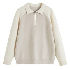 New American Chic Men Polo Sweater Luxury Trendy Business Zip-up Knit Solid Color Pullover Leisure Slim-fit Long Sleeve Knitwear voguable