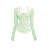 Long Sleeve Women Sun-protective T-shirts+ Camisole Set Korean Slim Basic Elasticity Pullovers Thin Perspective Sexy 2 Piece Set voguable