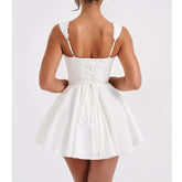 Corset Dress Women Sexy Clothes Solid Color Square Collar Sleeveless Ruffle Hem A Line Mini Dress Club Party Dresses voguable