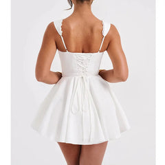 Corset Dress Women Sexy Clothes Solid Color Square Collar Sleeveless Ruffle Hem A Line Mini Dress Club Party Dresses voguable