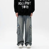 Vintage Y2K Fashion Streetwear Cargo Jeans for Men Straight Wide Leg Pants Male Loose Casual Denim Trousers Hip Hop Harajuku