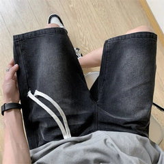 Loose Fit Denim Shorts men Elastic Waist Drawstring Washed Casual Summer Vintage Distressed Streetwear Comfort Stretch Fashion voguable