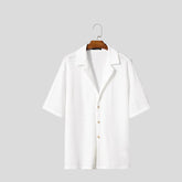 Summer Men Shirt Mesh Transparent Lapel Short Sleeve Streetwear Men Clothing 2025 Solid Color Sexy Oversize Male Shirts voguable