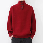 Solid Color Casual Red Polo Lapel Couple Christmas Sweater Men and Women Autumn Winter Loose Buttons Knitted Sweater Pullover voguable
