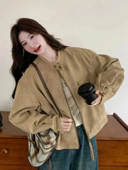 Women Faux Suede Y2K Jacket Streetwear Loose Long Sleeve Vintage Coat American Casual Harajuku Retro Stand Collar Fall Tops voguable