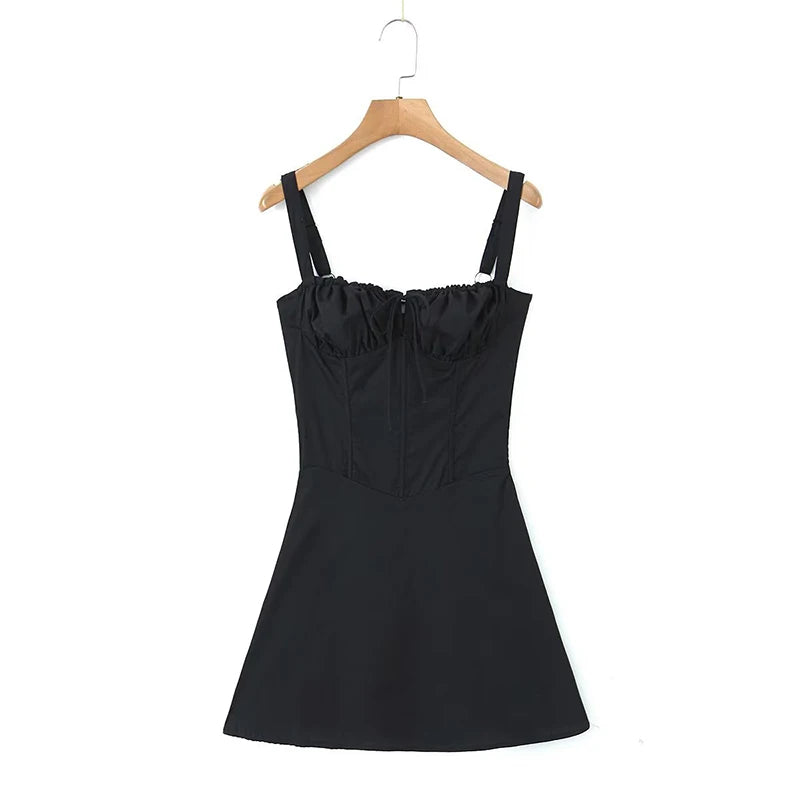 New Fashion Women Back Lacing Up Bandage Black White Sling Dress Sexy Sleeveless Female Summer Party Mini Robe voguable