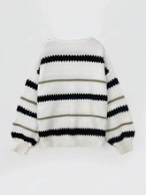 Casual contrasting striped round neck long sleeved women's knitted sweater voguable