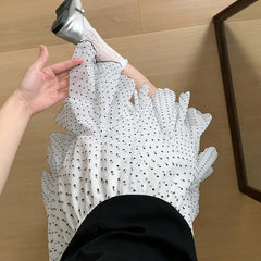 Voguable Dot Mesh Cake Skirt Women Summer High Elastic Waist A-line Short Skirts for Woman Sweet Ballet Style Ruffles Puffy Skirt voguable