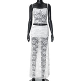 White Lace Sexy Two Piece Sets Woman Halter Top And Long Maxi Skirt Ladies Fashion Sheer Mesh Elegant Matching Sets voguable