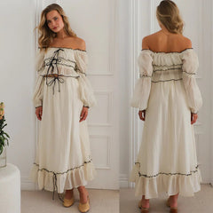 Lantern Sleeve Chiffon Top And A-line Long Skirt Vacation Women Sets 2025 Spring Summer New Ruffle Tee Skirt Summer 2 Piece Set voguable