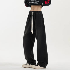 New Men's Jeans Washed Jeans Pants Unisex Drawstring Denim Pants Male Streetwear Korean Straight cylinder loose Cowboy Trousers voguable