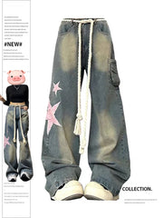 Women Baggy Star Jeans Vintage Harajuku Oversize High Waist Denim Trouser Emo 2000s Y2k 90s Aesthetic Wide Pants Trashy Clothes voguable