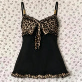 Voguable American Retro Sexy Spicy Girl Leopard Patchwork Print Ruffle Design Camisole Casual Tank Tops Women Fashion Streetwear Trendy voguable