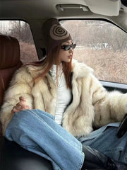 Elegant Faux Fox Fur Coats Women Y2K Winter Thick Warm Casual Plush Jackets Y2K Streetwear All Match Faux Fur Outerwear New voguable