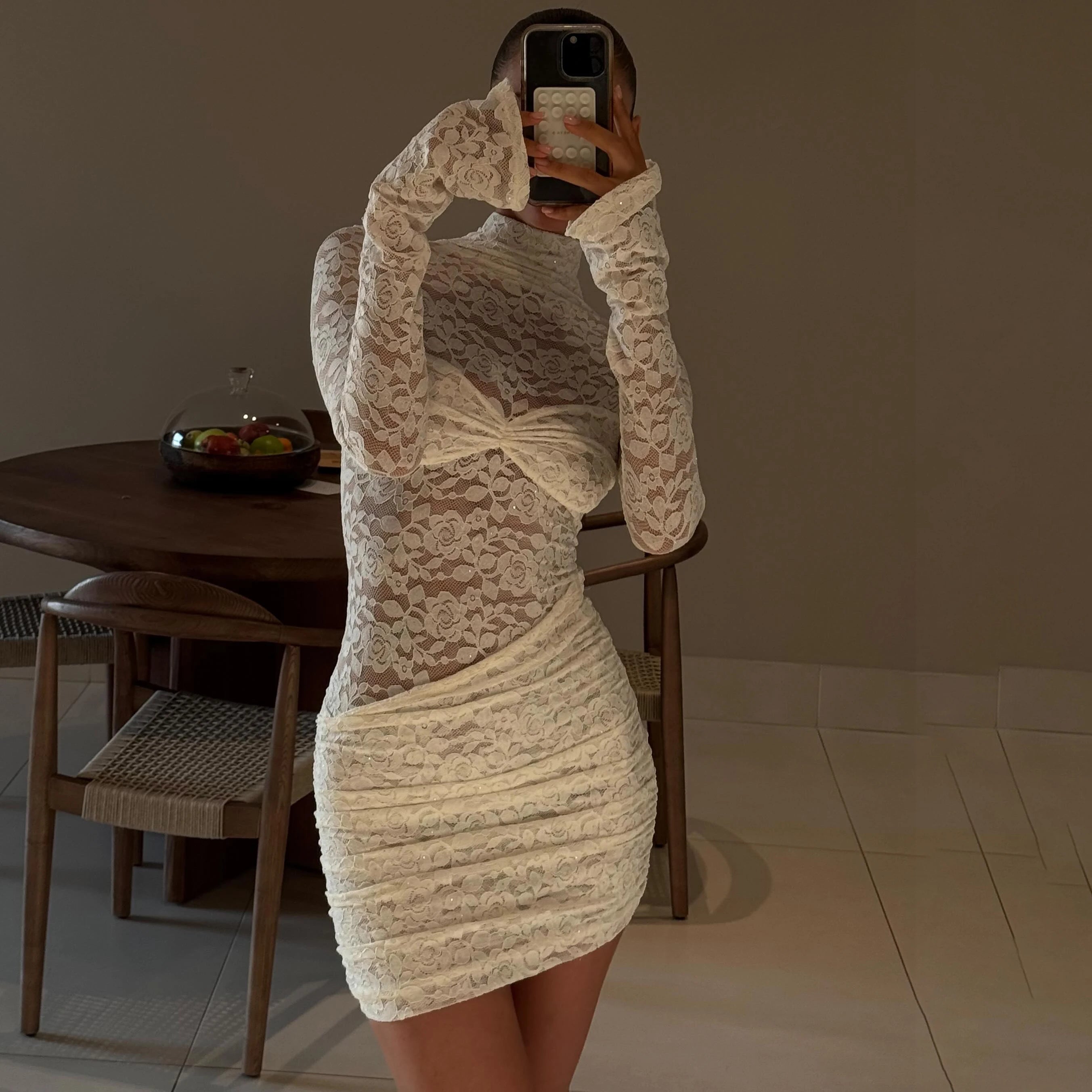 White Lace 1 Piece Cover-Ups Bikinis 2025 Sexy Women Swimsuit Swimwear Female Biquini Bathing Suit Mesh Dress Beach Outfits voguable