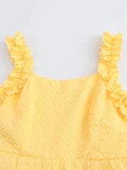 Fashion French Yellow Suspender Dress Long Dress 2025 Summer Ruflle Square Collar New Dress A-line Simple Fashion Woman Clothing voguable