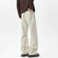 Straight Leg Cotton Pants Semi Elastic Waistband Classic Solid Business Casual Mens Office Comfortable Trousers voguable