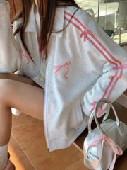 Voguable 2 Piece Skirt Sets Female Y2k Clothing Zipper Bow Sweet Korean Fashion Hoodie Suits Women Studentseven Party Outwear 2024 voguable