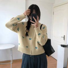 Harajuku Love Jacquard Sweaters Coats Elastic Korean Women Autumn Winter New Loose Knitted Panelled Zipper Cardigans Tops voguable