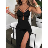 Voguable European and American suspenders hollowed out tight split sexy dress hip skirt voguable