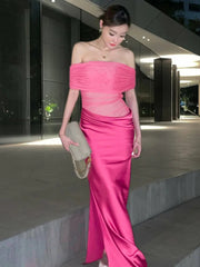 Mozision Off-shoulder Strapless Backless Sexy Maxi Dress For Women Gown Fashion Elegant Sleeveless Ruched Club Long Dress voguable