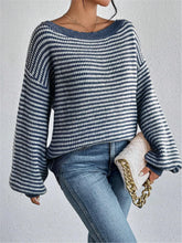 Long Sleeve Top Knitted Korean Fashion Fall Striped Pattern Sweaters Vintage Clothes Off Shoulder Tops Sexy Pullovers Knitwear Pbong