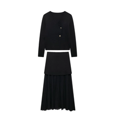 Autumn New Women's Clothing Style Slimming Asymmetric Design Knitted Coat Small Folded Splicing Skirt Set Pbong