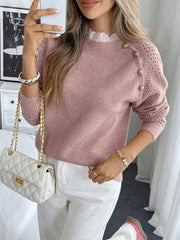 New lace round neck pullover long sleeved autumn and winter knitted sweater voguable