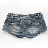 Voguable Y2K Vintage Low Waist Denim Shorts Women Washed Frayed Hem Mini Hot Pants Multi Buttons Pocket Design Casual Jean Shorts voguable