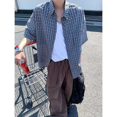 Summer Short Sleeved Shirt Men Retro Plaid Shirt Men Streetwear Korean Loose Casual Shirt Mens Fashion Shirts Large Size 4XL voguable