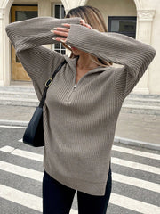 High Collar Zipper Long Pullover Knitted Sweater Autumn Winter Fashion Warm Cozy Knitwear for Women voguable