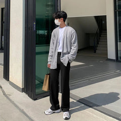 Black Gray Suit Pants Men Fashionable Social Mens Dress Pants Korean Loose Casual Straight Trousers Mens Office Formal Pants voguable