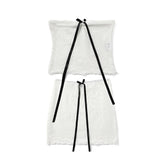 y2k Outfit Set Women Coquette Clothing Off Shoulder Strapless Tube Top and Mini Skirt with Bow 2000s Clothes Streetwear voguable