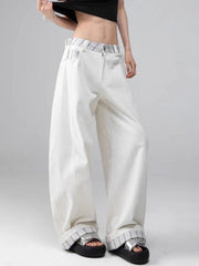 Plaid Patchwork Wide Leg Pants Women Loose Vintage Streetwear Straight Trousers High Waist Hip Hop Bf American Retro Pant New voguable