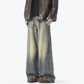 American Style Vintage Straight Jeans Men Retro Fashion Mopping Pants Unisex High Street Loose Casual Wide Leg Denim Pants