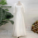 Voguable White A Line Formal Evening Dress Simple Wedding Dresses With Short Sleeve Elegant Floor-length Satin Bridal Dress Customized voguable