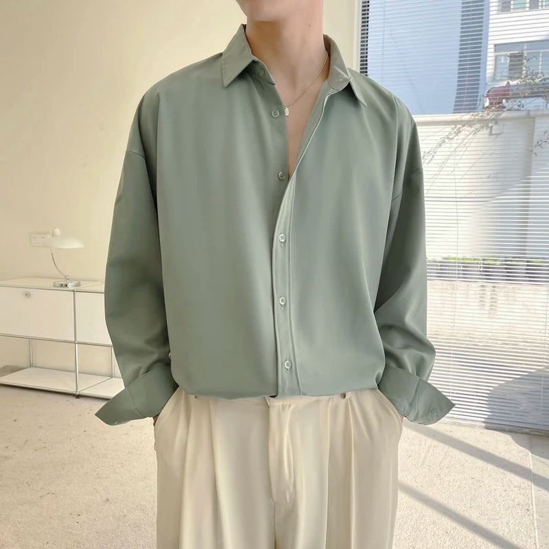 Ice Shirts Shirt Men Fashion Social Mens Dress Shirt Korean Loose Solid Color Long Sleeve Shirts Mens Casual Shirts M-2XL voguable
