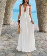 Voguable Spring/Summer New Women's Fashion Elegant Casual Style Hanging Collar Deep V-Back Dress Women's Wear voguable