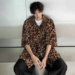 Voguable Leopard Print Design Fashion New Short Sleeved Shirts Personality Trendy Men's 2024 High Street Tops voguable