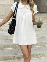 Voguable Summer Korean Peter Pan Collar Puff Sleeve High Waist Loose Solid All Match Short Woman Dress voguable