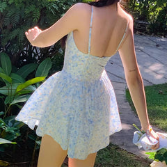 Summer Dress Women Sexy Spaghetti Straps A-line Mini Floral Print Dresses Holiday Robe Short Sundress voguable