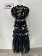 High End Embroidery Floral A-line Dress For Women Butterfly Sleeve Mesh Round Neck Evening Long Dresses Summer voguable