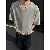 Summer Short Sleeved T-shirt Men Casual V-neck T Shirt Men Streetwear Korean Loose Pleated T Shirt Mens Top Large Size 5XL voguable