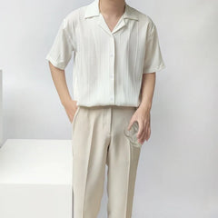 Summer Clothing Men's Light Luxury Draped Shirts Retro Leisure Korean Popular Clothes Button-down Short Sleeve Solid Color voguable