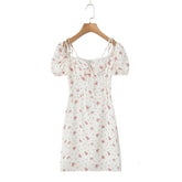 Sexy Elegant Women French Style Floral Print Dress Vintage Puff Sleeve Female Summer Holiday Party Dresses Slim Mini Robe voguable